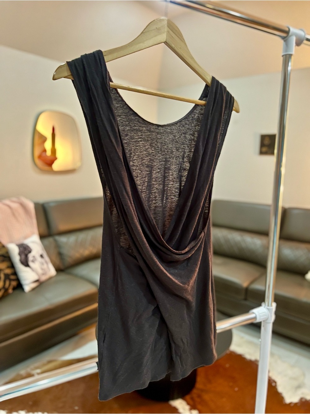 Zara Black Draped Open-Back Tunic Tank Sz S